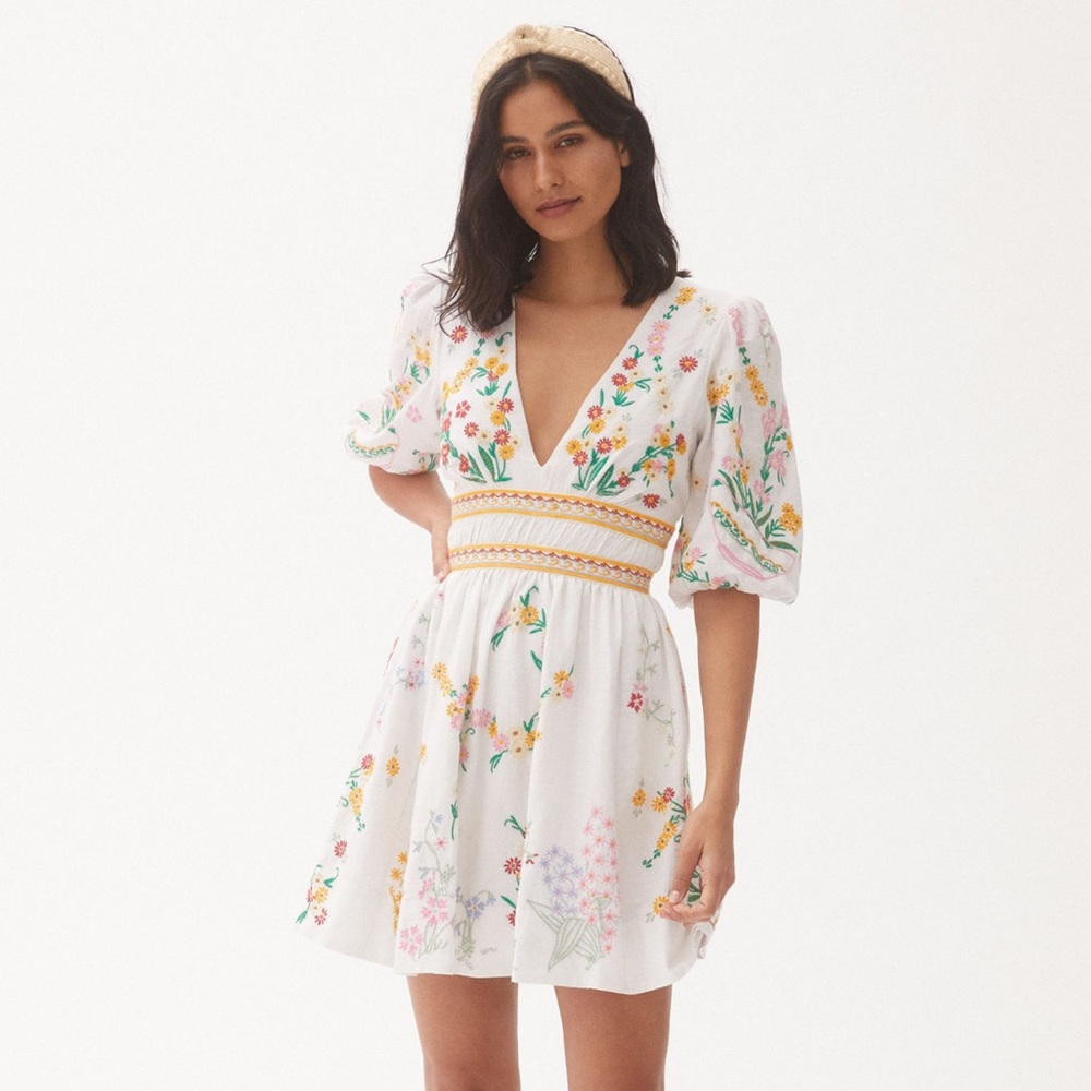 Anthropologie Deep-V Floral Mini Dress